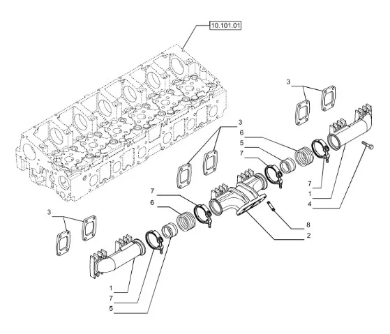 504030843 - Коллектор выпускн. боковой ДВС Cursor8K/9K CS, CSX, CX6/8, Axion9